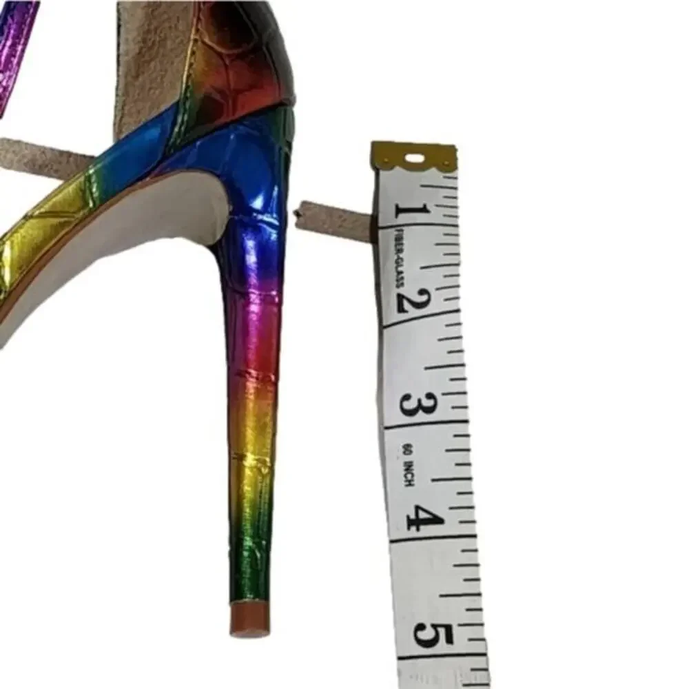 Steve Madden Rainbow Iridescent Pointed Ankle‎ Strap Heels Pumps Women's Size 8